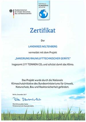 Zertifikat - Sanierung Raumlufttechnischer Geraete Landkreis