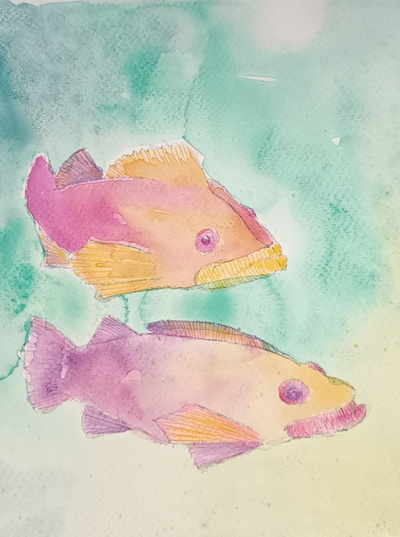 zwei selbst gemalte Fische