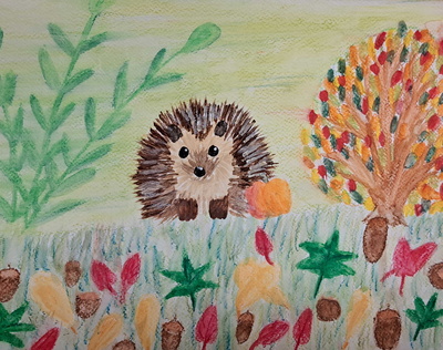 selbst gemalter Igel auf einer Wiese