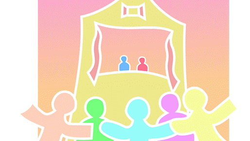 Bunte Darstellung eines Theaters