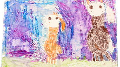 Zwei gemalte Tiere auf einer Wiese