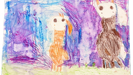 Zwei gemalte Tiere auf einer Wiese