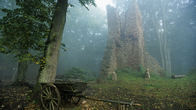 Die Ruine Wildenstein im düsteren Nebel
