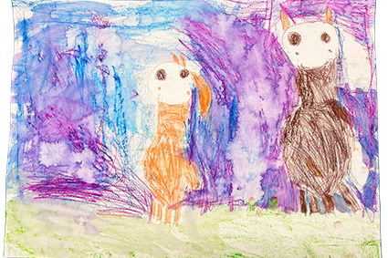 Zwei gemalte Tiere auf einer Wiese