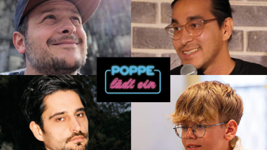 Plakat mit Thomas Poppe und Gästen